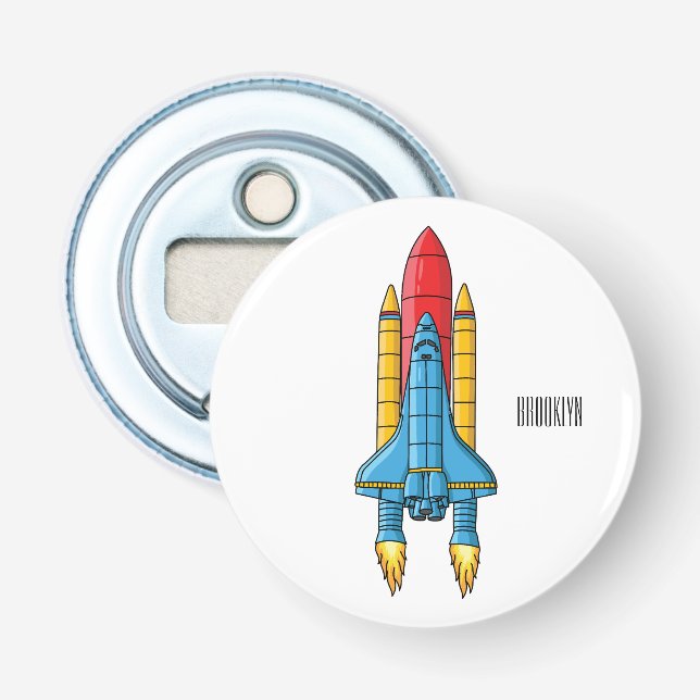 Rocket ship cartoon illustration bottle opener (Front)