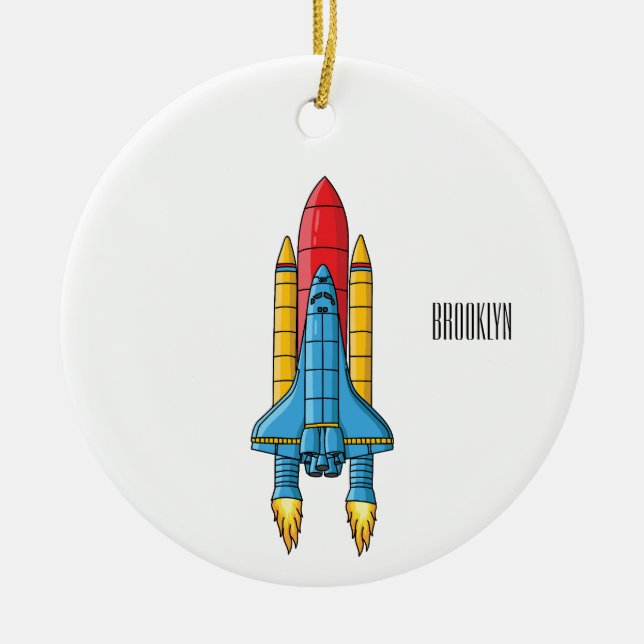 Rocket ship cartoon illustration ceramic tree decoration (Front)