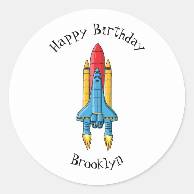 Rocket ship cartoon illustration  classic round sticker (Front)