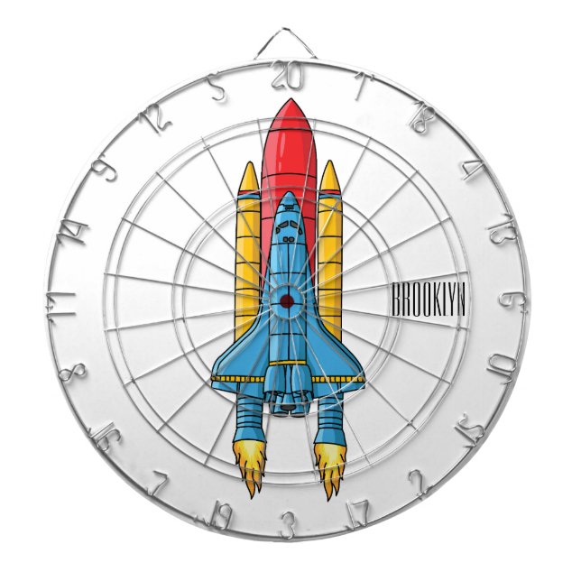 Rocket ship cartoon illustration dartboard (Front)