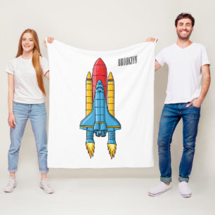 Rocket ship cartoon illustration fleece blanket
