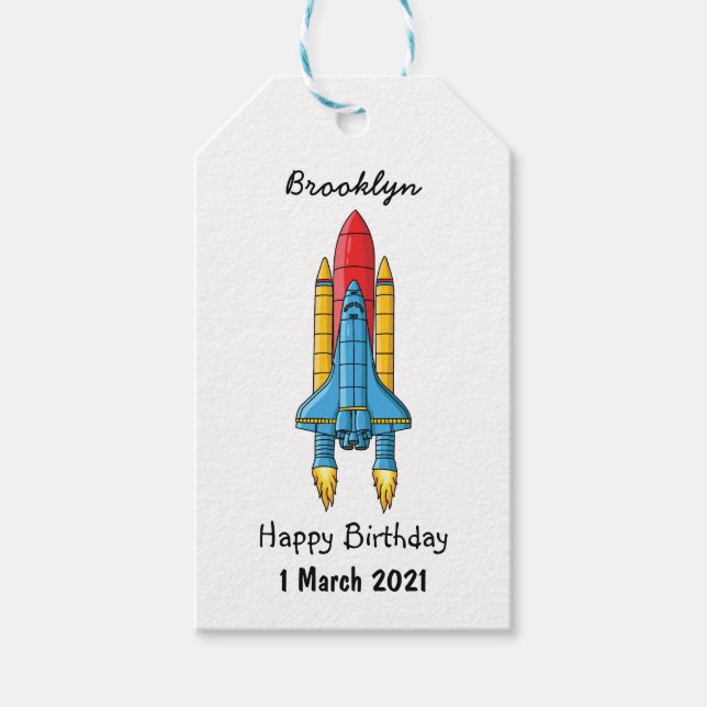 Rocket ship cartoon illustration gift tags (Front)