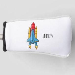 Rocket ship cartoon illustration golf head cover