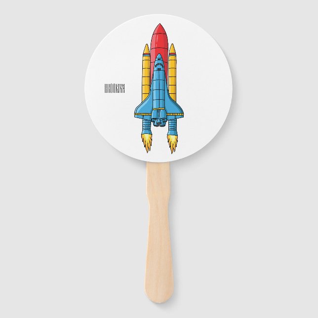 Rocket ship cartoon illustration hand fan (Front)