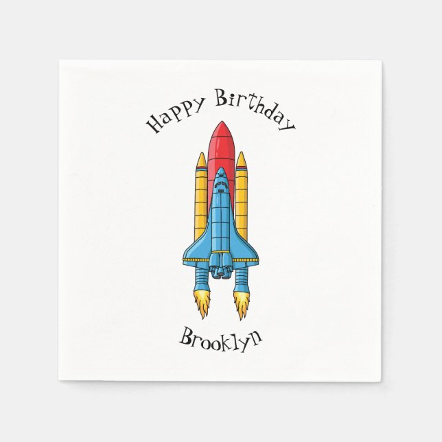 Rocket ship cartoon illustration napkin (Front)