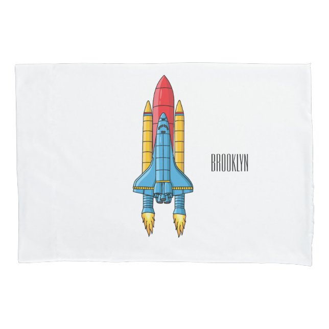 Rocket ship cartoon illustration pillowcase (Front)