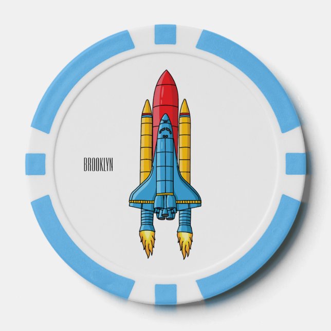 Rocket ship cartoon illustration poker chips (Front)