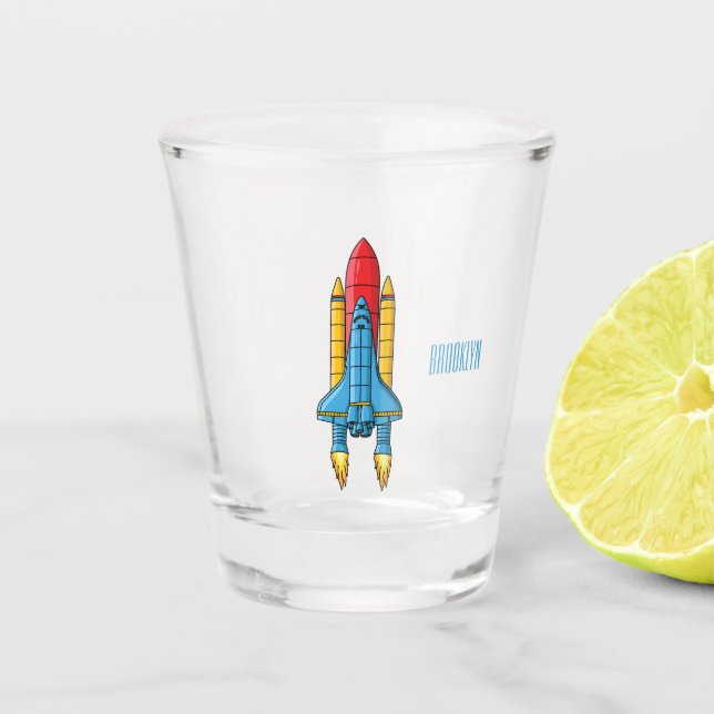 Rocket ship cartoon illustration shot glass (Front)