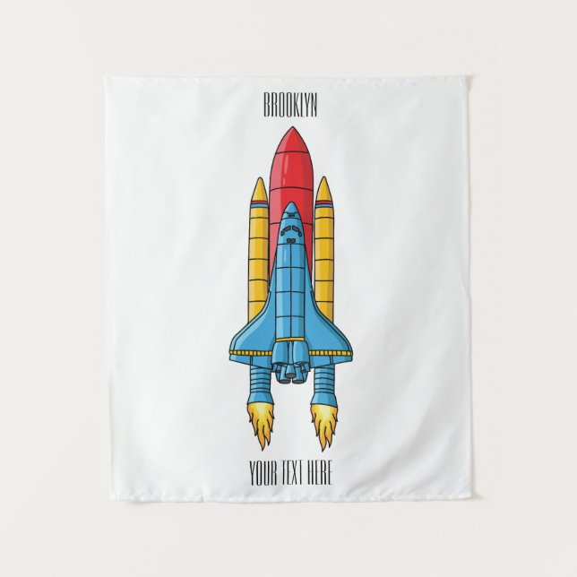 Rocket ship cartoon illustration  tapestry (Front)