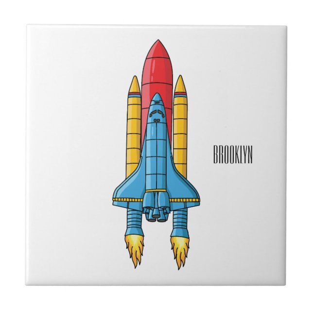 Rocket ship cartoon illustration tile (Front)