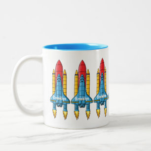 Rocket ship cartoon illustration  Two-Tone coffee mug