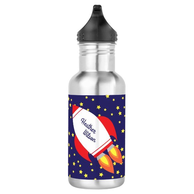 Rocket Ship Cute Kids Water Bottle with Name (Right)
