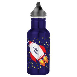 Rocket Ship Cute Kids Water Bottle with Name