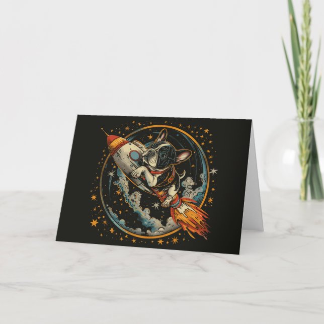 Rocket Ship French Bulldog Astronaut Card (Front)