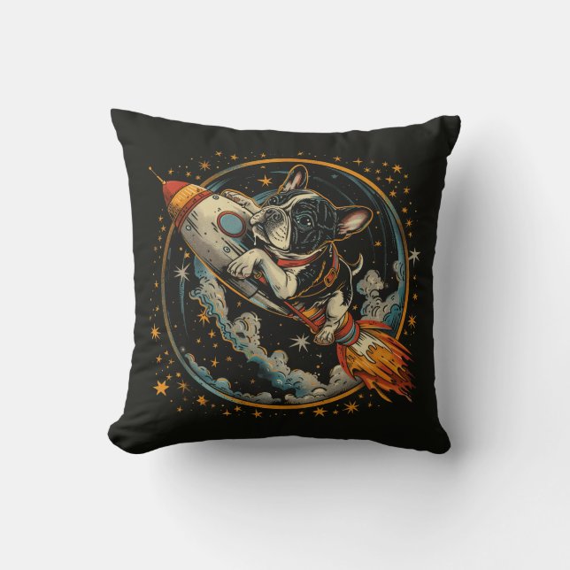 Rocket Ship French Bulldog Astronaut Cushion (Front)