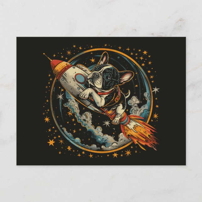 Rocket Ship French Bulldog Astronaut Postcard (Front)