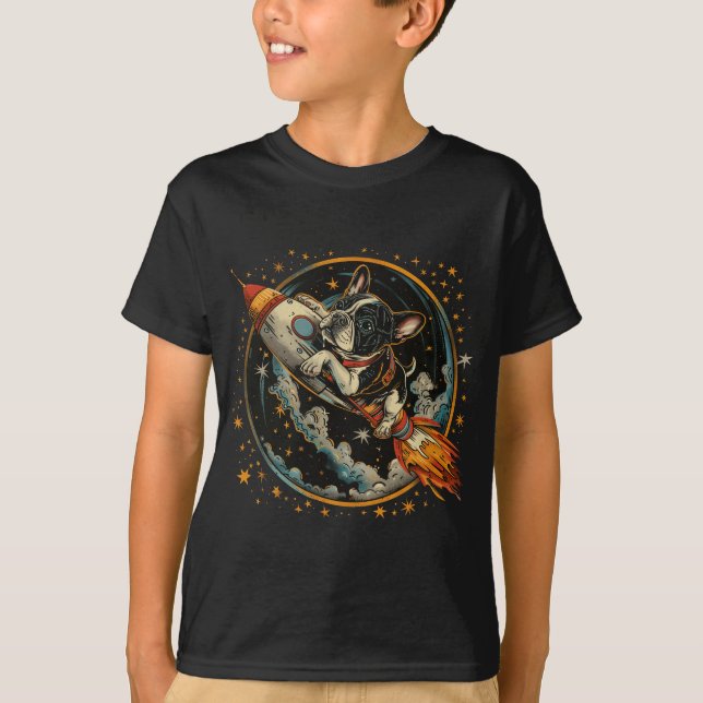 Rocket Ship French Bulldog Astronaut T-Shirt (Front)