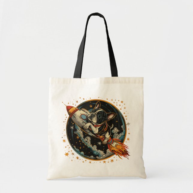 Rocket Ship French Bulldog Astronaut Tote Bag (Front)