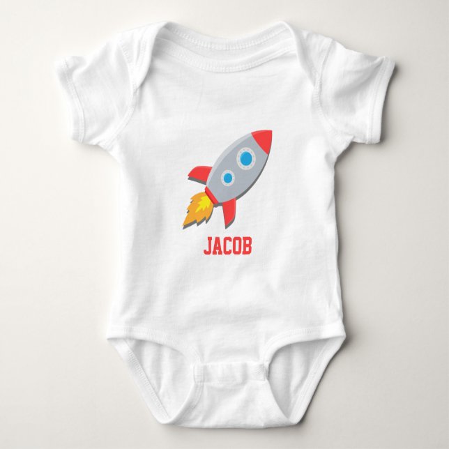 Rocket Ship, Outer Space, For Baby Boys Bodysuit (Front)