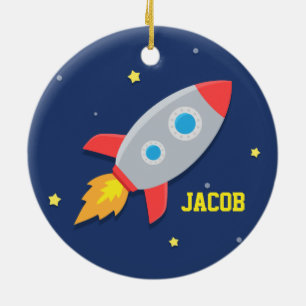 Rocket Ship, Outer Space, For Boys Ceramic Tree Decoration