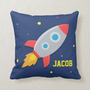 Rocket Ship, Outer Space, For Kids Room Cushion