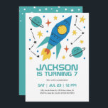 Rocket Ship Outer Space Party Kids Birthday Invitation<br><div class="desc">Cute design for kids,  boys or girls who love astronaut,  outer space,  rocket,  universe,  planets,  stars and galaxy. Perfect for space theme birthday party. You can customise the wording to fit other occasions.</div>