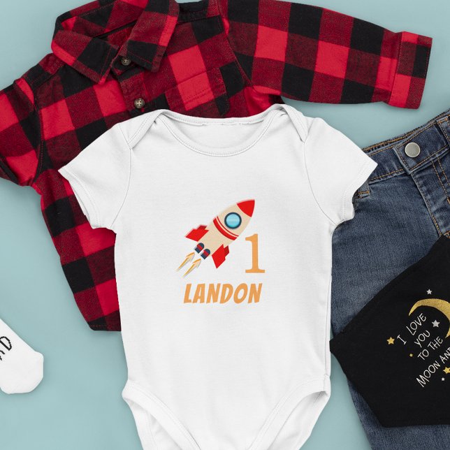 Rocket Ship Personalised First Birthday Baby Bodysuit (Creator Uploaded)