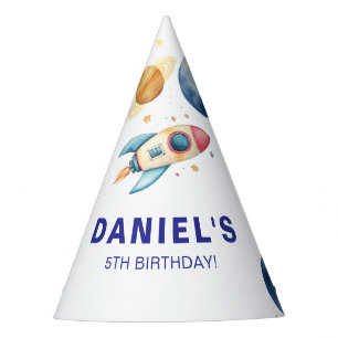 Rocket Ship Planet Space-Themed Custom Birthday Party Hat