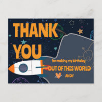 Rocket Ship Planet Theme Space Birthday Thank You