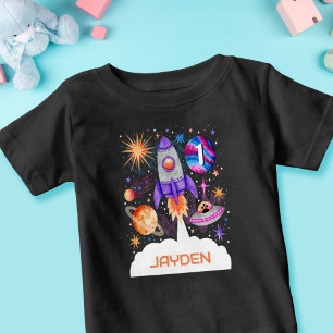 Rocket Ship Planets UFO and Astronaut Space Boys Baby T-Shirt