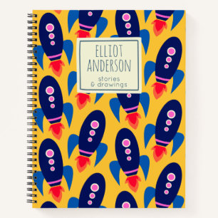 Rocket Ship Space Pattern Personalised Name Story Notebook