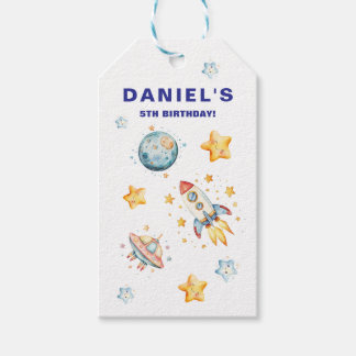 Rocket Ship Space-Themed Custom Birthday Party Gift Tags