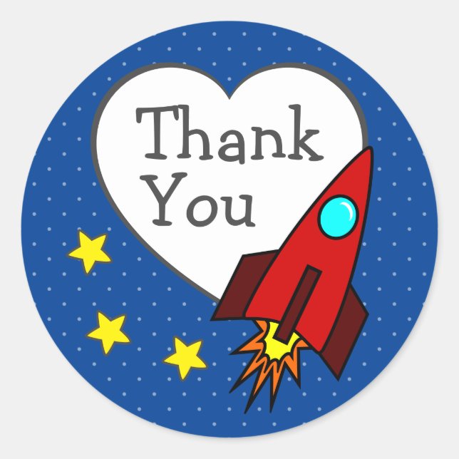 Rocket Ship Thank You Classic Round Sticker (Front)