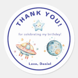 Rocket Ship Thank You Outer Space Birthday Classic Round Sticker