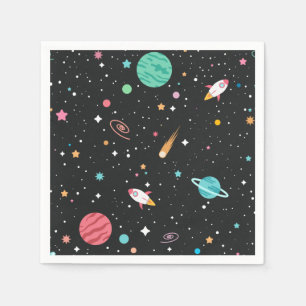 rocket ships and planets in outer space napkin