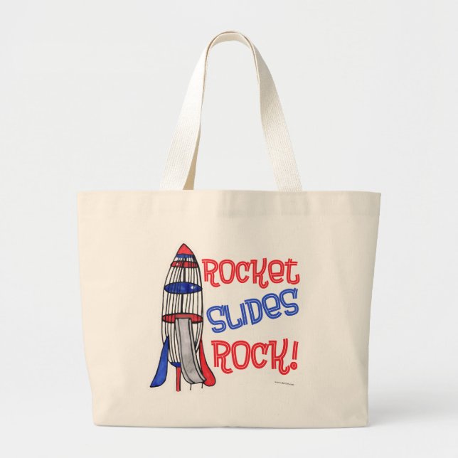 Rocket Slides Rock Fun Playground Nostalgia Large Tote Bag (Front)