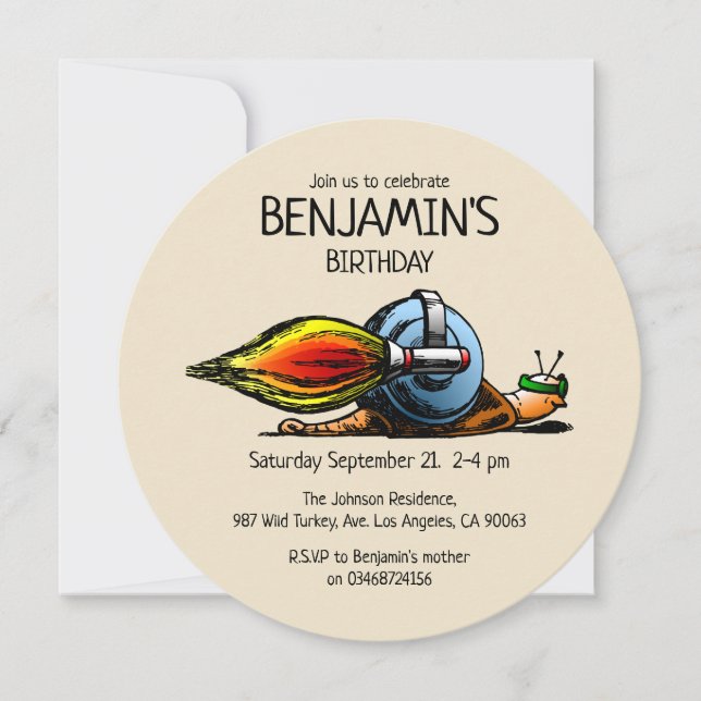 Rocket Snail Birthday Invitation (Front)