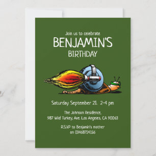 Rocket Snail Birthday Invitation