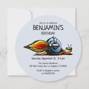 Rocket Snail Birthday Invitation