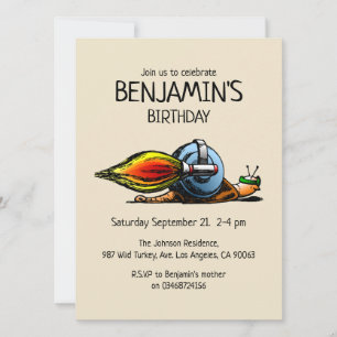 Rocket Snail Birthday Invitation