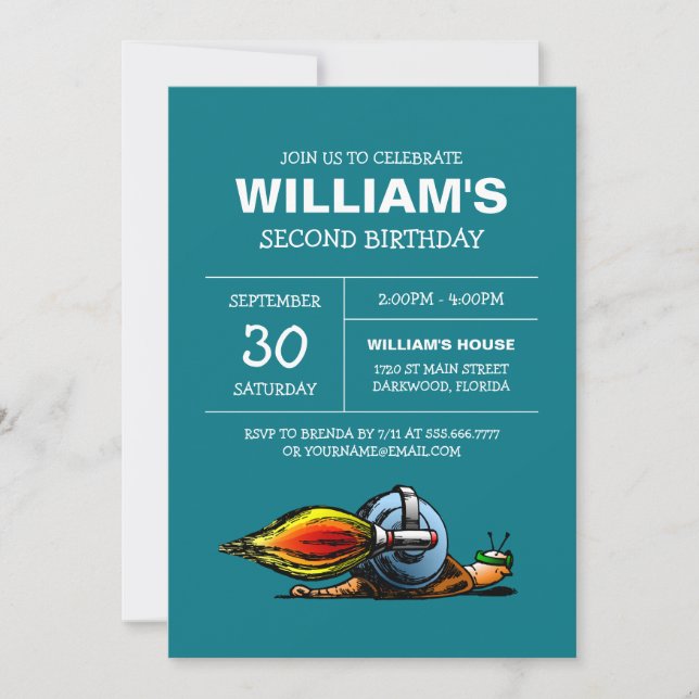 Rocket Snail Birthday Invitation (Front)