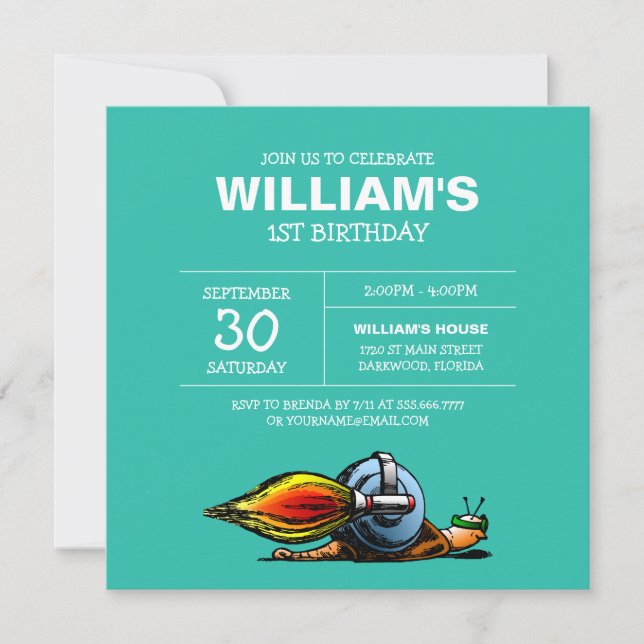 Rocket Snail Birthday Invitation (Front)