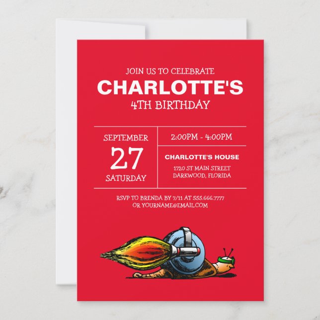 Rocket Snail Birthday Invitation (Front)