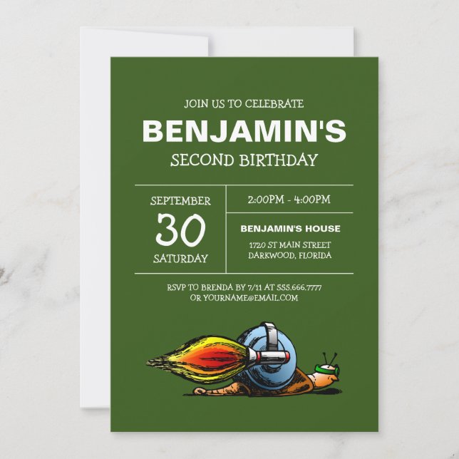 Rocket Snail Birthday Invitation (Front)
