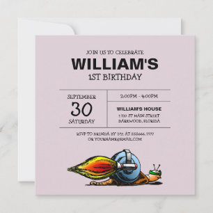 Rocket Snail Birthday Invitation