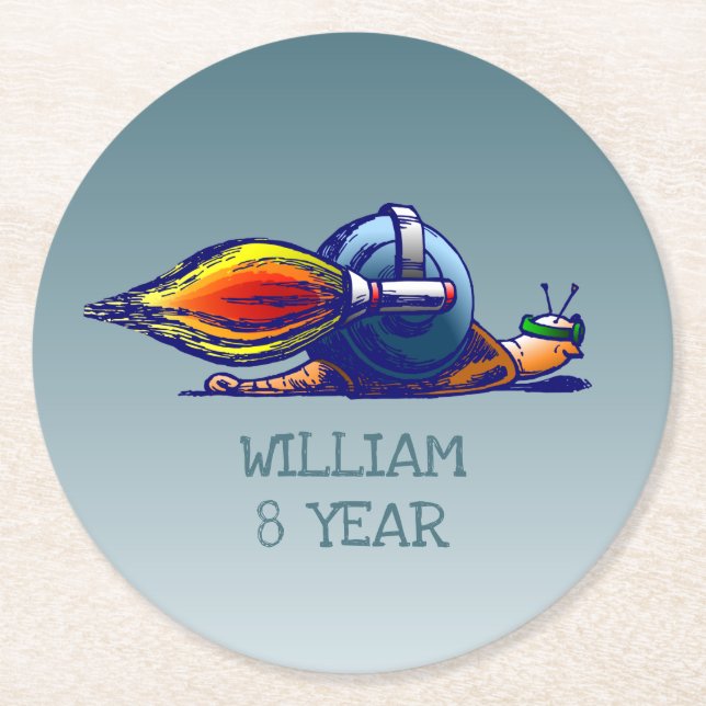 Rocket Snail Round Paper Coaster (Front)