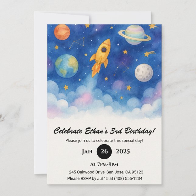 Rocket Space Birthday  Invitation (Front)