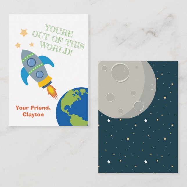 Rocket Space Classroom Valentines Card (Front/Back)