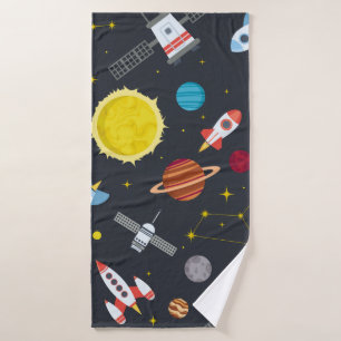 Rocket space globe solar system and planet cosmos bath towel
