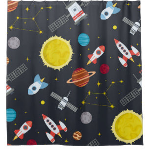 Rocket space globe solar system and planet cosmos shower curtain
